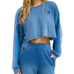 Aviator Nation Classic Cropped Crew Sweatshirt Relaxed - Faded Water
